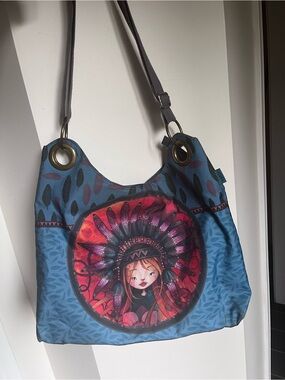 Ketto Shoulder Tote with Artistic Front Medallion, girl in native dress